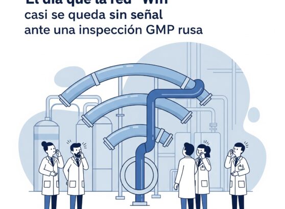 Ilustración esquemática de la anécdota del WFI y WiFi durante una inspección GMP