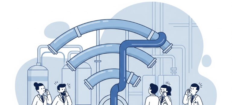 Ilustración esquemática de la anécdota del WFI y WiFi durante una inspección GMP